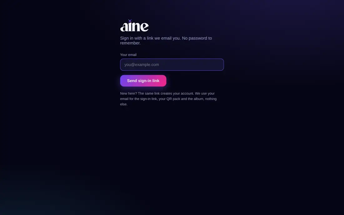 The sign-in page. No password, just a link by email.