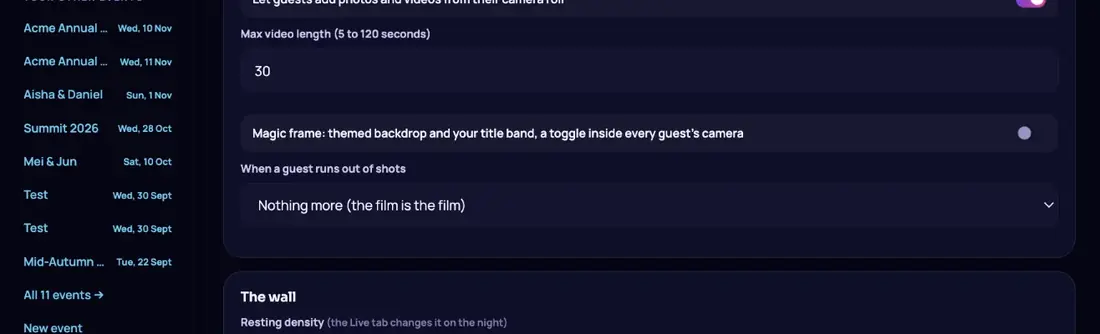 Languages, your consent line and how long guest photos are kept.