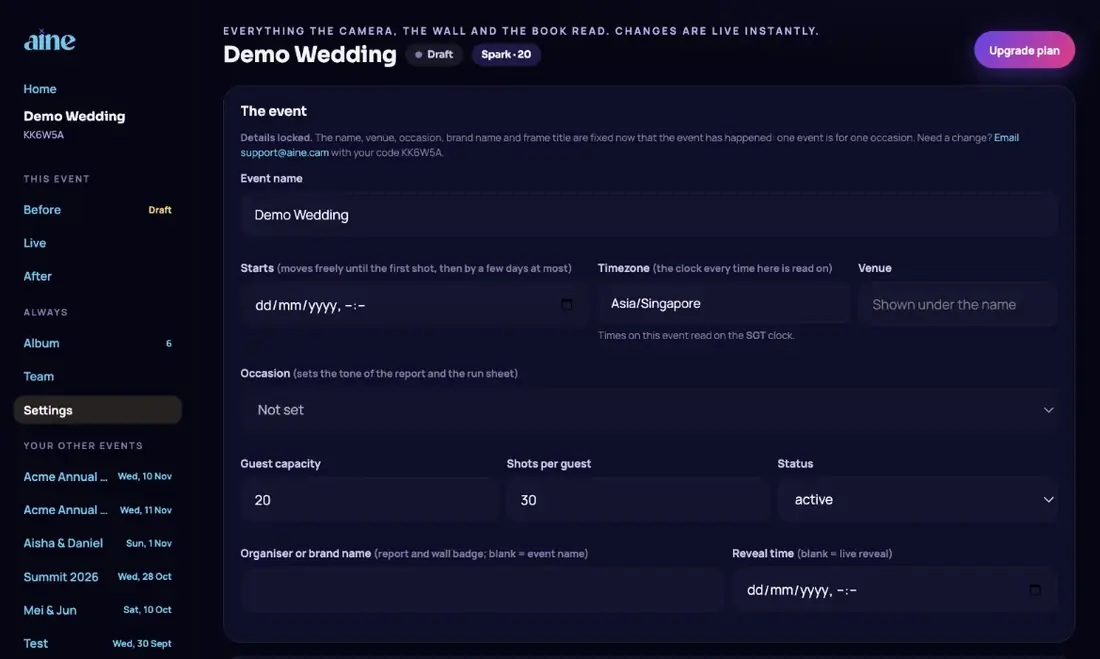 Wall options with a live preview.